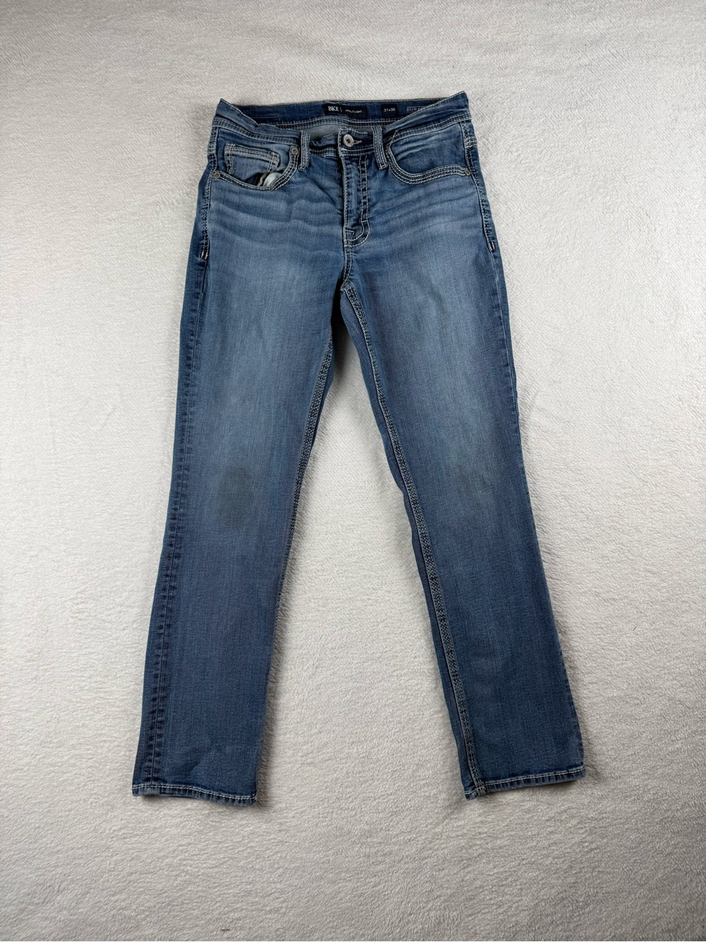 BKE Jake Straight Jeans Mens 31x30 Blue Medium Wash Stretch Denim Pants Buckle
